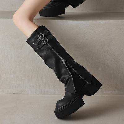 Kleine hochhackige Stiefel mit dicker Sohle Kinder 2025 Herbst und Winter neue Hosenstiefel dicker Absatz aber knielange Ritterstiefel