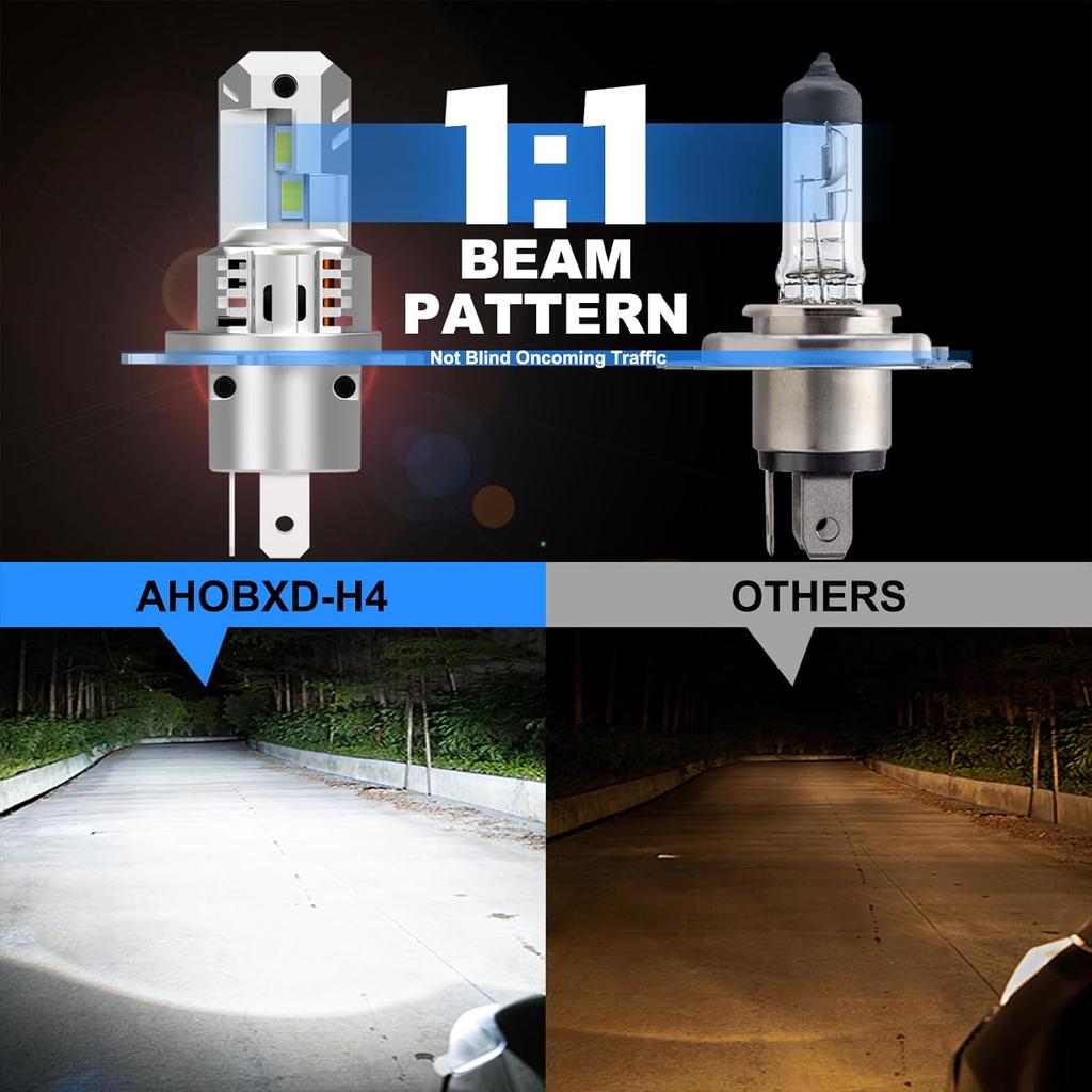 H4 Light Bulbs Super Bright Upgraded 900% 55000LM Brightness 6500K White H4/9003 Light Bulbs 1:1 Halogen Size Cooling Fan Plug And Play Fog Light