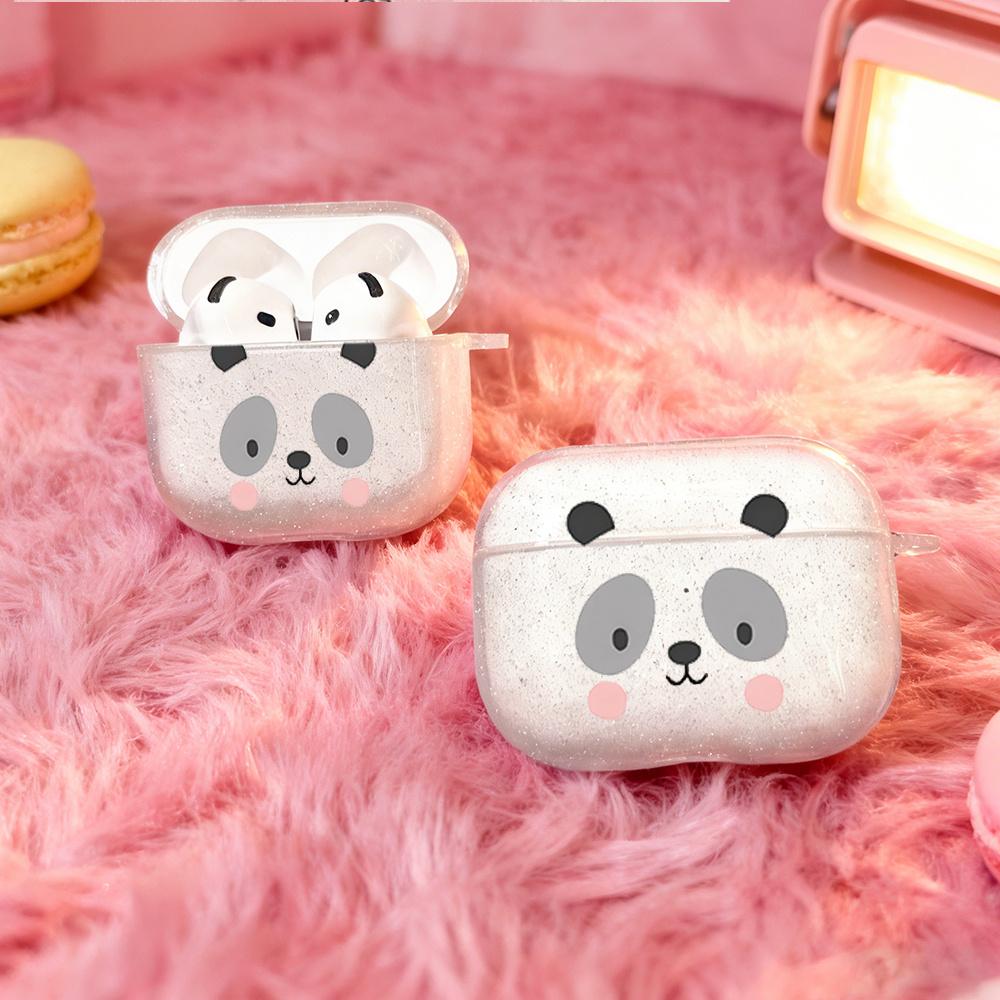 Cute Panda Pattern Suitable for Airpods 3 2 1 Pro 2 4 Pro3 Sparkling Pink Transparent Earphone Protective Cover Anti Drop