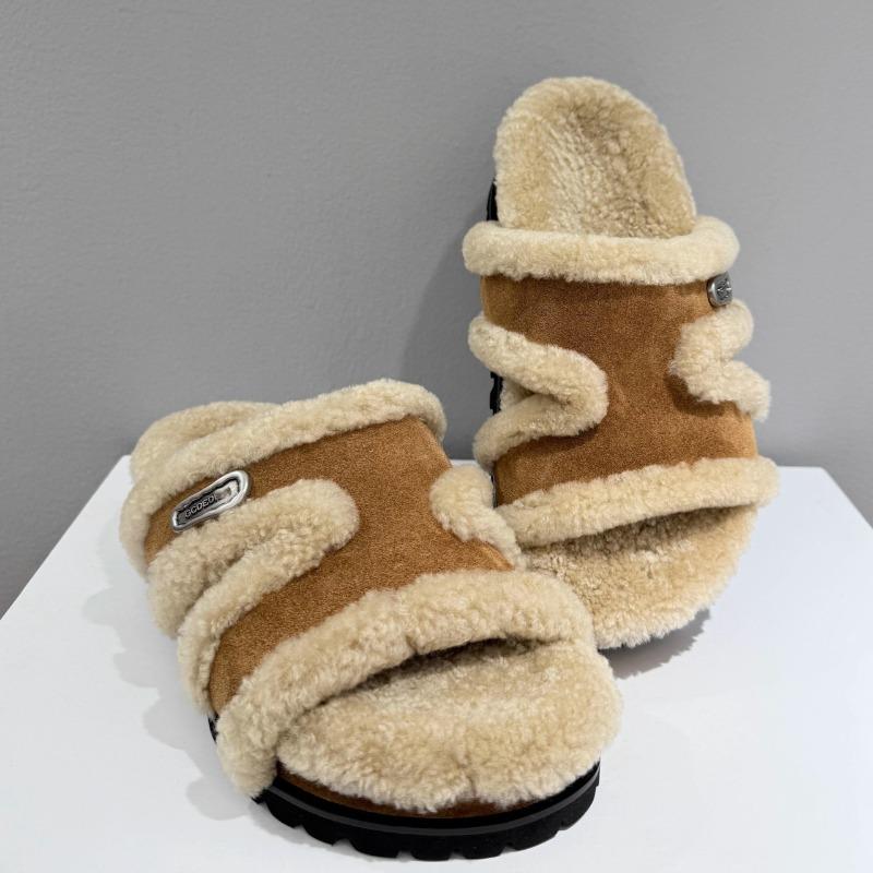 New leather lamb wool thick-soled heightened one-word fluffy slippers women wear versatile casual fluffy shoes women
