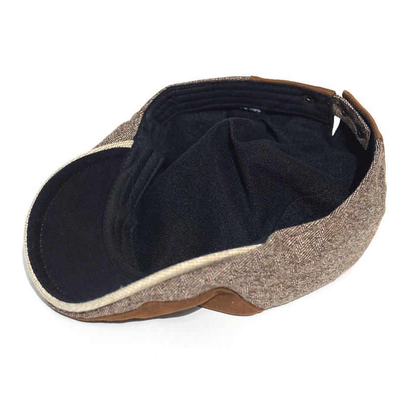 Vintage Herringbone Newsboy Cap Men Winter Thick Warm Casual Stripe Berets Gatsby Flat Hat Peaked Cap Adjustable Patchwork