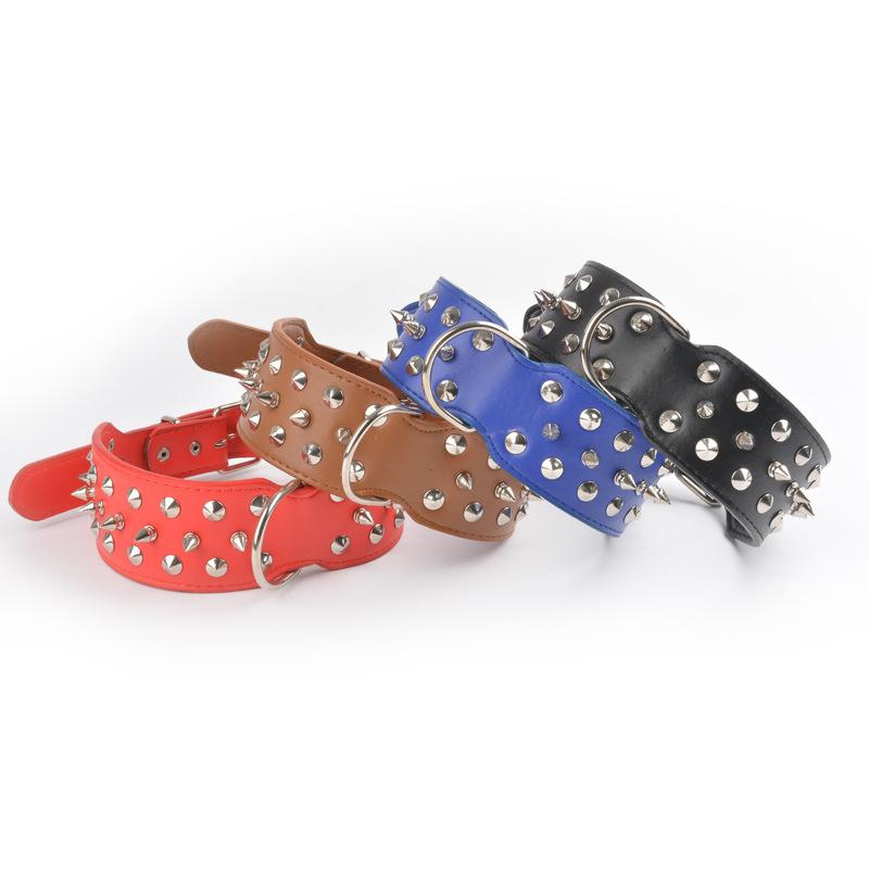 Classic Adjustable Wide Spiked Dog Collar,Rivet PU Leather Cat Dog Collars,Durable Spike Studded Pet Collar for Small Medium Large Breed
