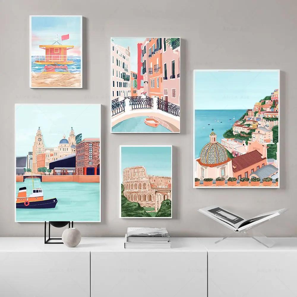 Anime City Travel Posters Venice London Japan Italy Canvas Painting Nordic Prints Wall Art Pictures for Living Room Home Decor