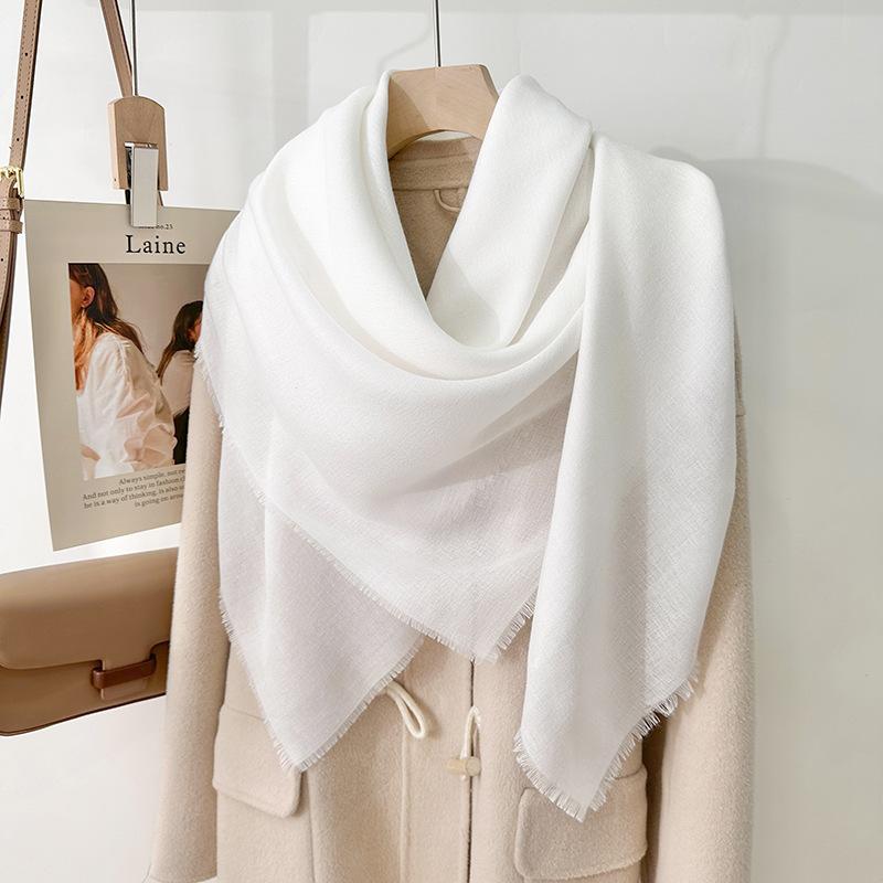 Simple literary and artistic yarn with sunscreen, elegant shawl, women's solid color square short fringed temperament scarf