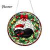 Indoor Hanging Holiday Signs Christmas 2D Acrylic Suncatcher, Stained Glass Style Black Cat Window Hanging, Door Plaques Colorful Plaque with