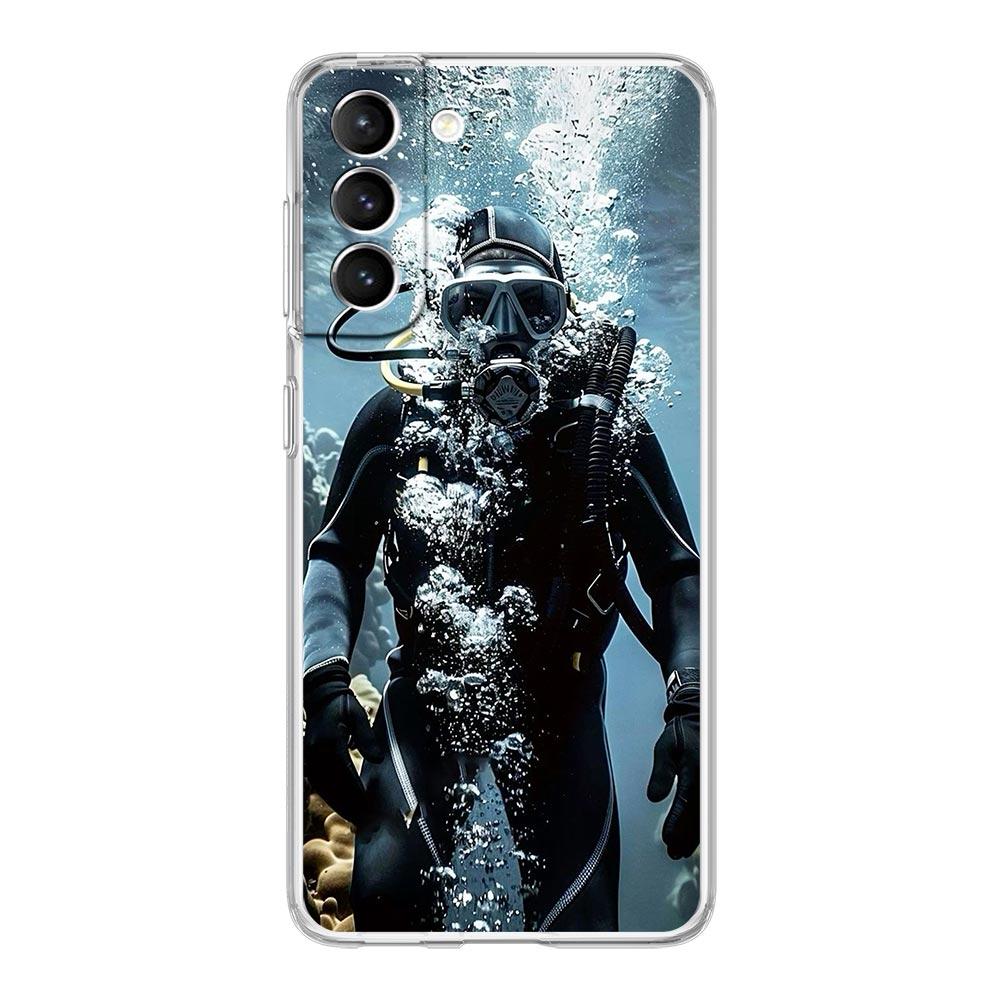Phone Case For Samsung Galaxy S25 S24 S23 FE S22 Ultra S20 S21 5G S10 Plus S10E Soft Clear Cover Diver Diving