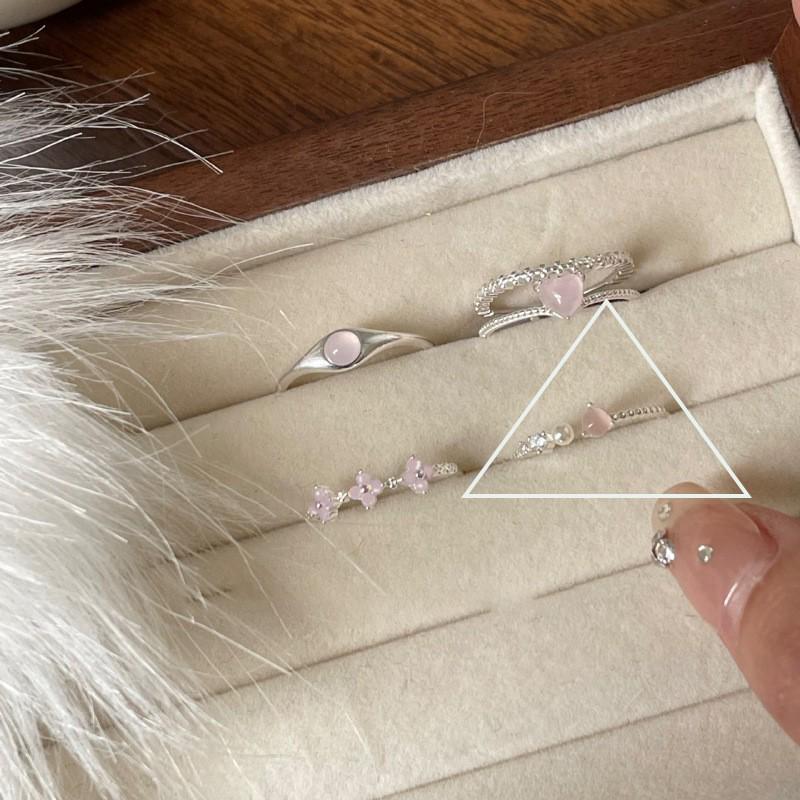 S925 Sterling Silver Pink Zircon Open Ring for Women – High-End, Light Luxury, Stackable Versatile Design for Index Finger.