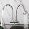 Kitchen Double Outlet Faucet 304 Stainless Steel Single Cold Double Pipe Tap Universal Rotating Sink Faucets(C)