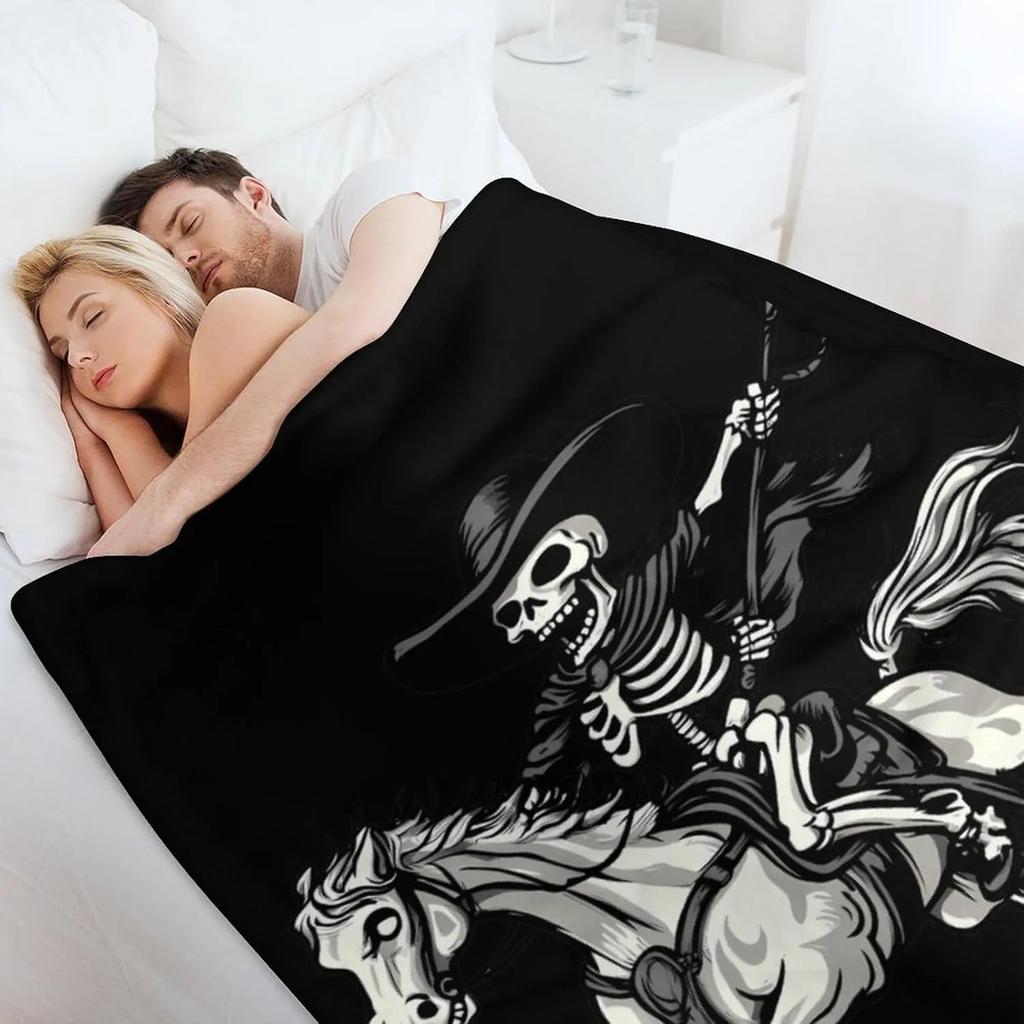 1Pc Skeleton Riding Horse Throw Thin Blanket Printed Gifts For Couch Home Pop Arts For Corn Drink Flowers Lovers All Season Use