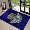 Evil Eye Floor Mat Carpet Dark Blue Starry Sky Background Ethnic Hand of Fatima Art Non Slip Rug, Easy Clean Entrance Doormat