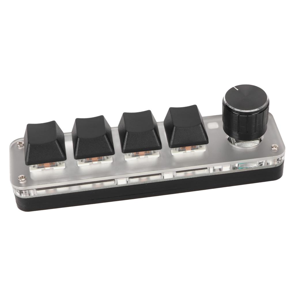 USB Mini 4-Tasten-Tastatur mit Drehknopf Blauer Schalter RGB-Hintergrundbeleuchtung Dual-Modus-Verbindung DIY Programmierbar