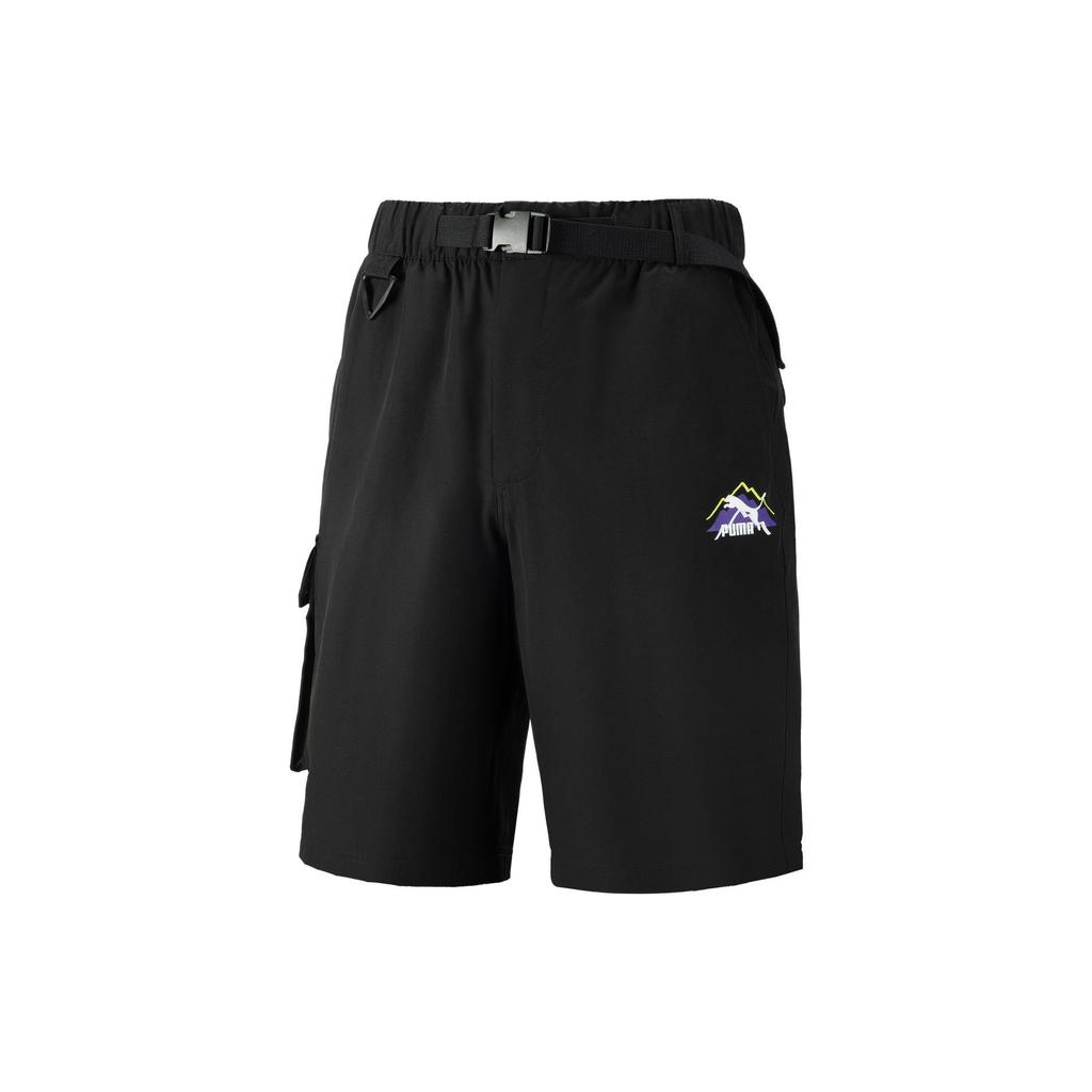 Puma Solid Color Logo Patch Drawstring Elastic Side Pocket Shorts Men Bottoms Black 537424-01