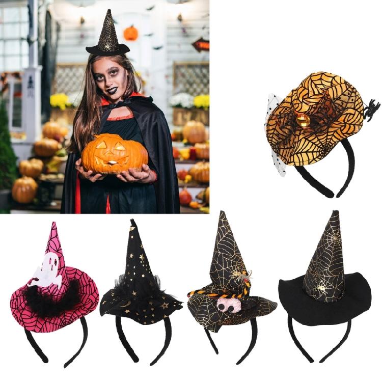 Festival Halloween Witch Hat Hairband with Mesh for Women Men Cosplay Spiderwebs Wizard Caps Headband Costume Accessory