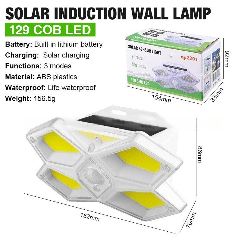 LED/COB Five Sided Solar Wall Lamp, Outdoor Human Body Induction Lamp, Household Courtyard Lamp, Road Fence Lighting Lamp