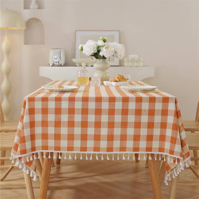 European-style Checkered Fringed Tablecloth, Washable Polyester Tablecloth, Suitable for Wedding, Kitchen, Coffee Shop, Table De