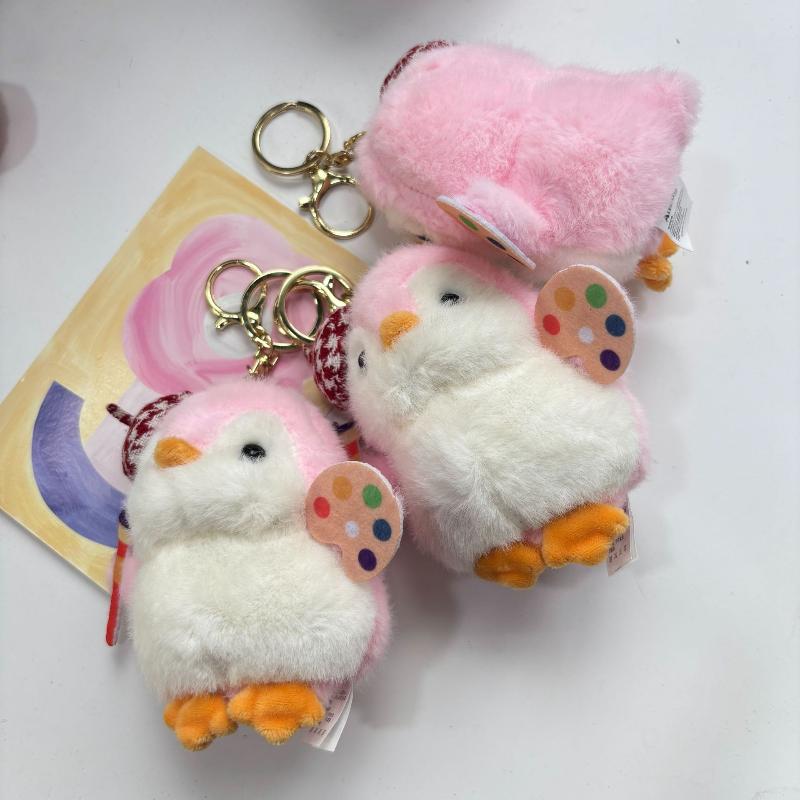 Cute Little Painter Penguin Plush Keychain Stuffed Doll Keyring Bag Pendant Backpack Hanging Decoration Christmas Gifts