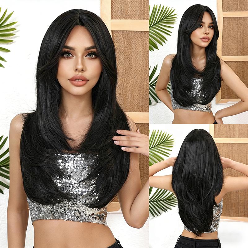 Women's Fashion Long Wavy Wig, Side-Swept Bangs High-Temperature Fiber Synthetic Hairpiece
