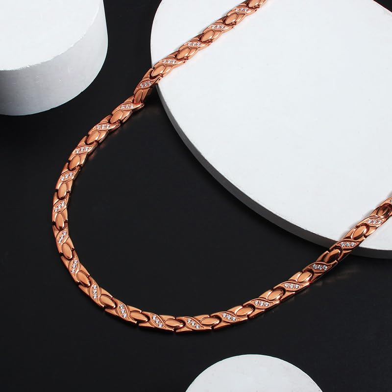 [Lobyka] Germanium Necklace for Women, Titanium, Hematite, Pink Gold, Birthday Gift, Magnetic Health Accessory, Pink Gold
