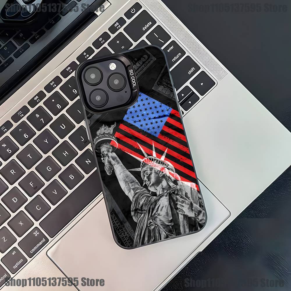 Flag American USA Phone Case For iPhone 17,16,15,14,13,12,11,Pro,XS,Max,Plus,Mini,SE4,E Black Matte Shockproof Cover