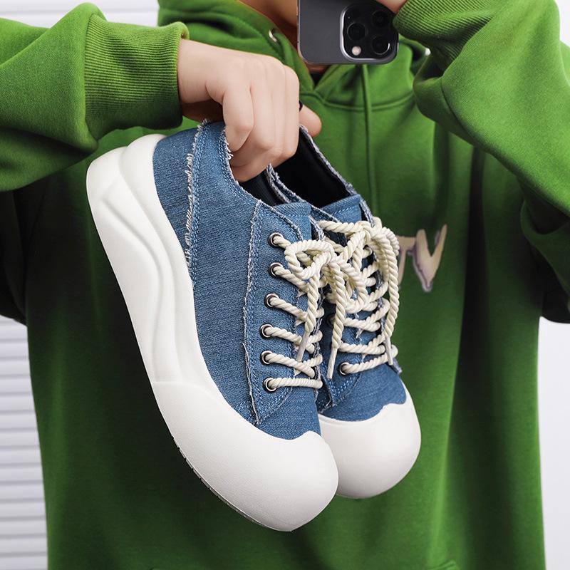 

Нишевый дизайн Большие парусиновые туфли с толстой подошвой: Универсальная, модная обувь для скейтбординга и повседневная обувь в корейском стиле на осень 38 синий