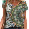 Summer V-neck 3D Retro Ethnic Style Printed Top Fashionable Casual Short Sleeved Women's T-shirts