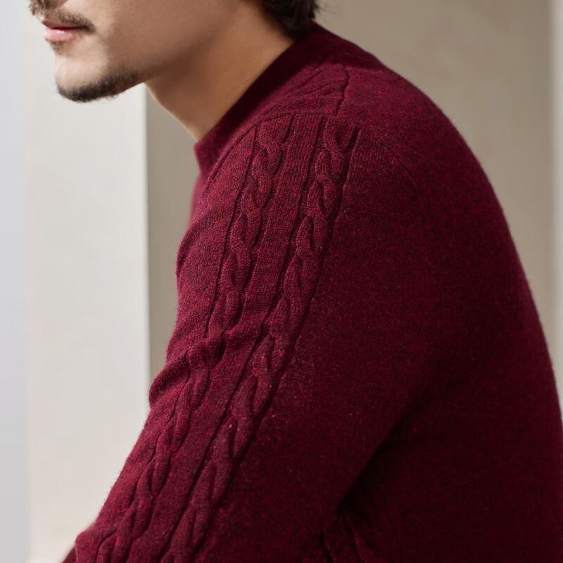 Qipai Men's Pure Wool Double-Layer Round Neck Pullover Sweater