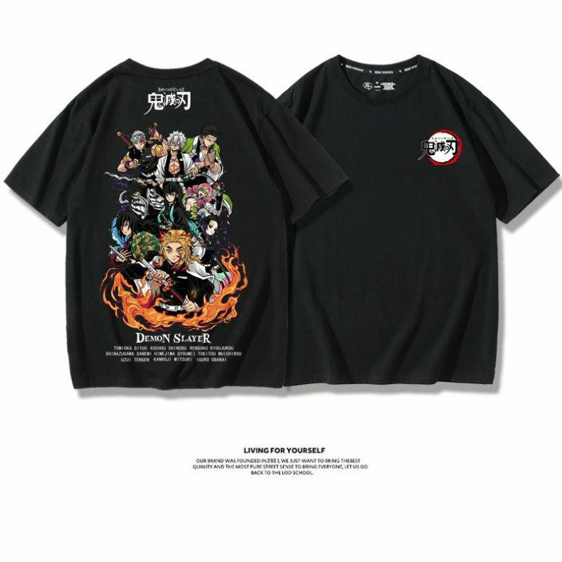 Demon Slayer Anime Muichiro Tokito Kochou Shinobu Printed 100% Cotton Short Sleeve Summer Men's Outdoor Casual Streetwear