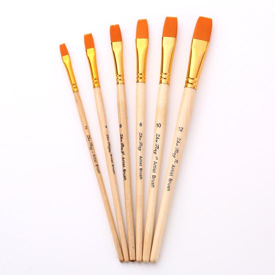 6Pcs/Set Painting Pen Set Dense Bristles DIY Soft Bristle Original Wood Color Rod Student Art Watercolor Paint Brushes Studio Supply