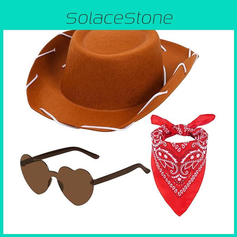 Kids Western Cowboy Hat Glasses Bandana Costume Set With Cotton Fabric For Party Dressup