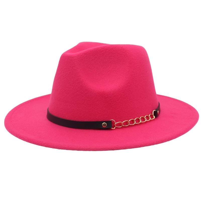 New Shanghai Gentleman Felt Hat, Belt, Iron Chain,Foreign Trade Top Hat, Light-Bottomed Fedora, Large Brim Hat