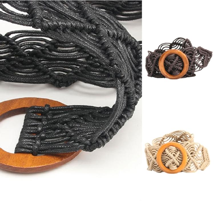 Practical Waxed Cord Wide Belt For Women Ethnic Handwoven Design Comfortable Elastic Waistband Multi Occasion Wear