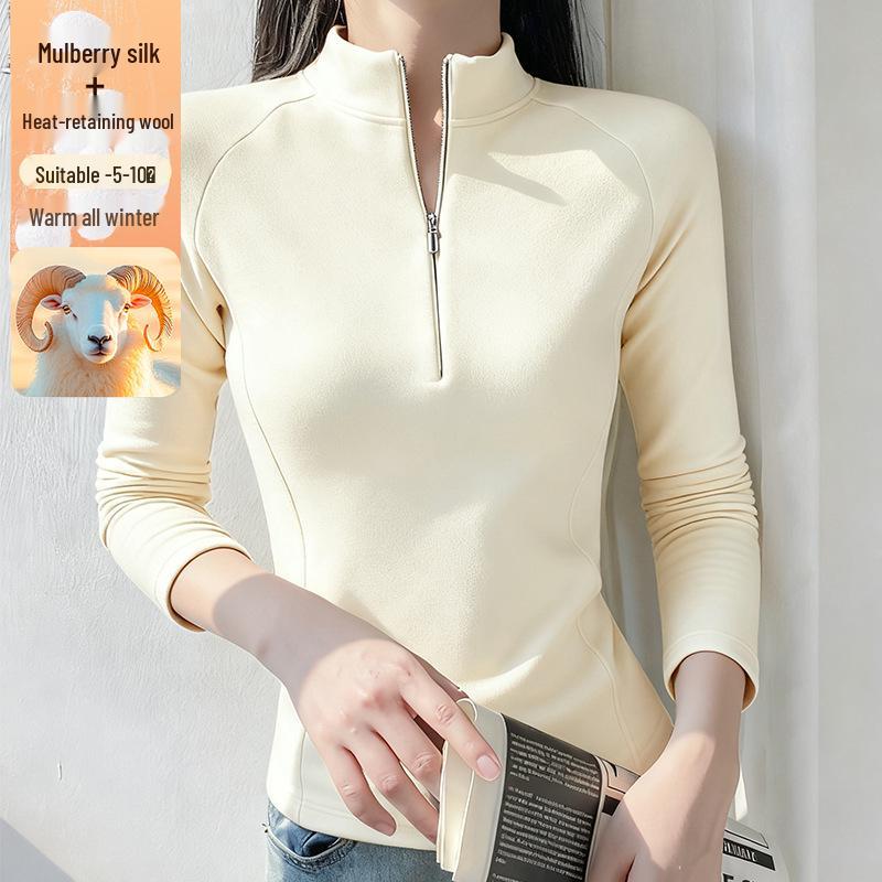 Women's Zipper Stand Collar Long Sleeve T-shirt - Autumn/Winter Warm Fashion Base Layer