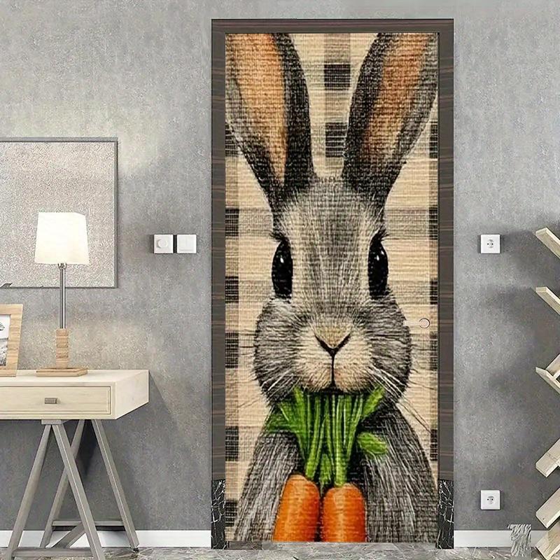 3D Rabbit and Carrot Bridge Self-adhesive Door Wallpaper 3D PVC Home Decor Sticker Beach Sun Scenery Poster Mural Wall Decal Deursticker