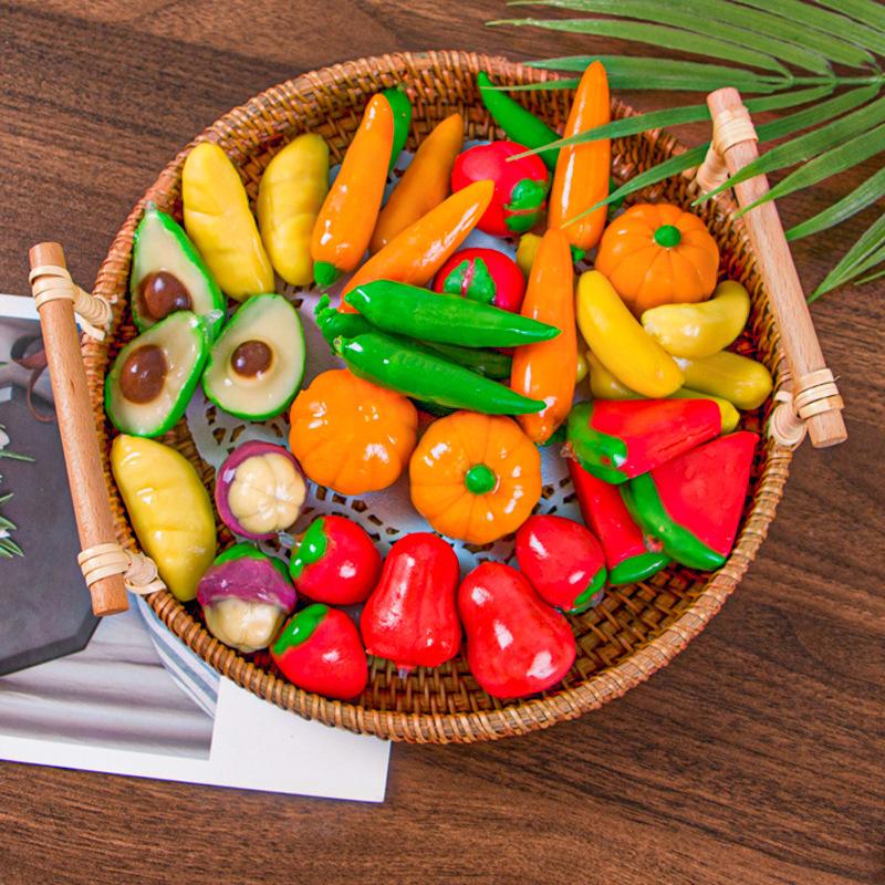 12Pcs Mini Fruit Kanom Thai Dim Sum Luk Chup Molds Cake Dessert Mold Cake Decoration Baking Tool Press 3D Simulation Fruit Shape