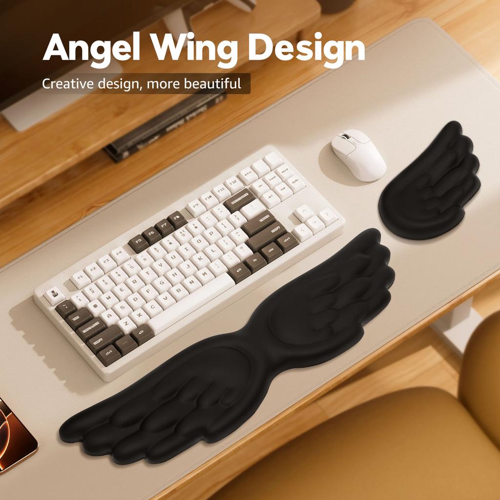 Keyboard Mouse Wrist Rest Memory Foam Angel Wing Wrist Pad Soft and Comfortable Cute Hand Rests Set for Office Work Study Gaming