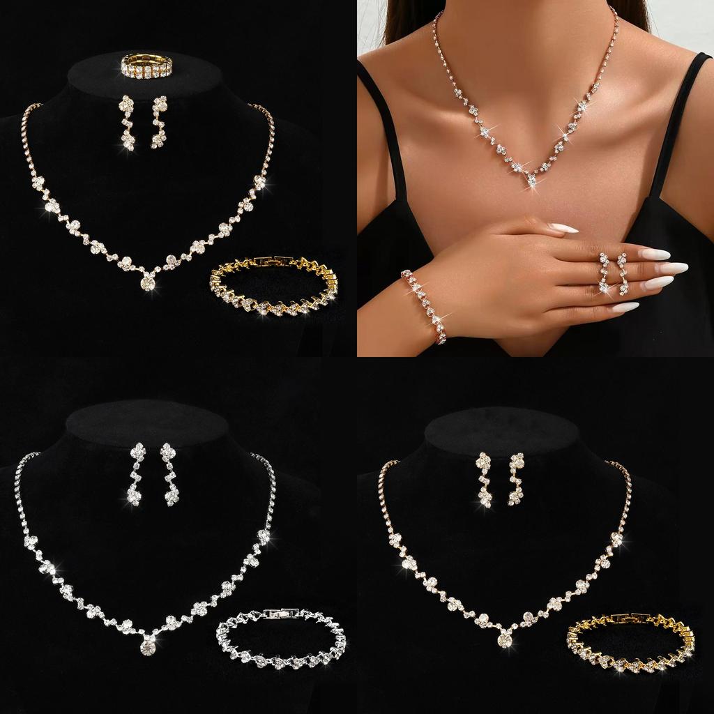 Bridal Jewelry Set With Alloy Water Drill Crystal Pendant For Wedding Bride Gift