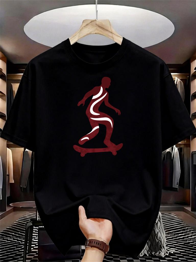 Unisex Black Crew Neck Tee Skateboard Character Print Loose Oversized Short Sleeve Unisexs Streetwear Summer Casual Basic Top