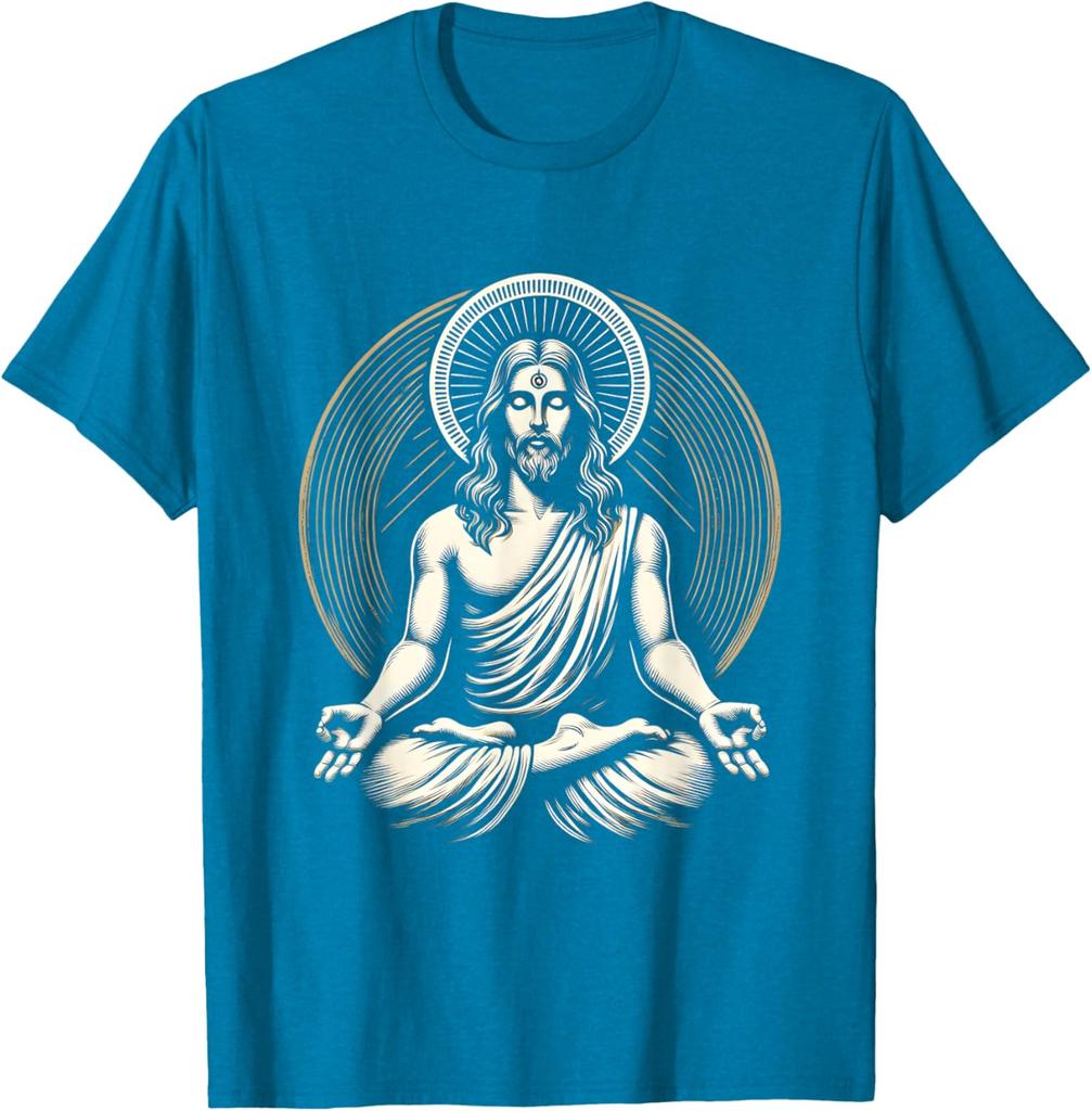 Jesus Meditating Spiritual Zen Graphic Tee Men's Cotton Casual Short Sleeve T-Shirt