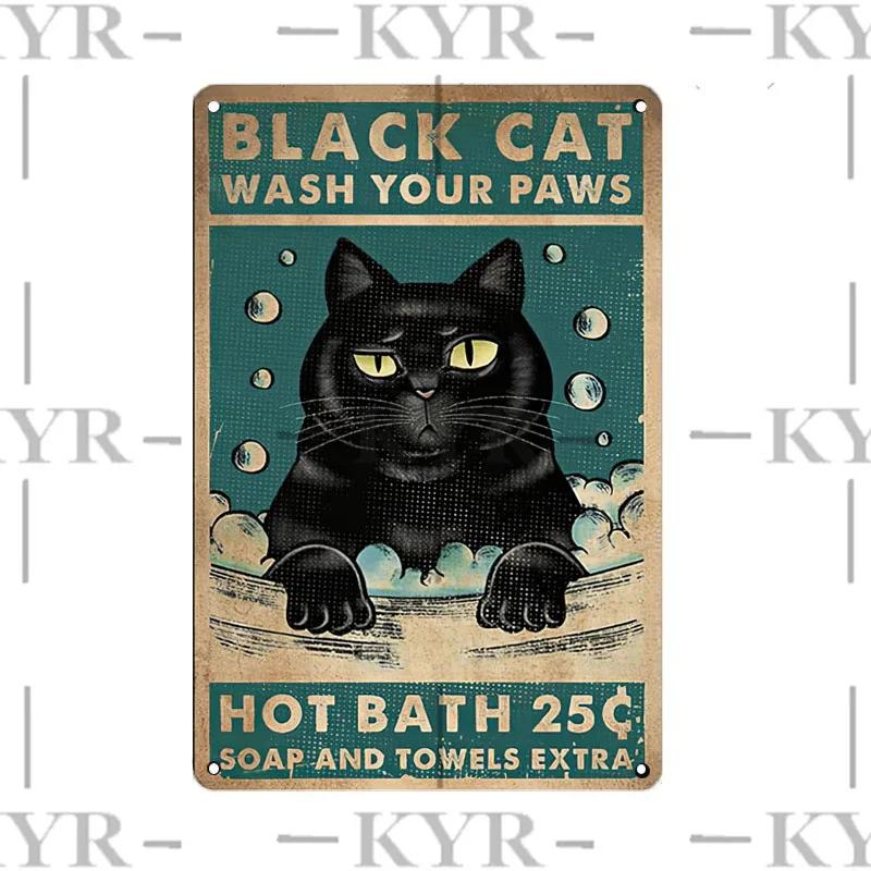 Haustiere Schwarze Katze Taschentuch Lässig Buch Tier Affe Trinken Blech Iron Painting Badezimmer Schlafzimmer Wohnzimmer Metallschild Wanddeko