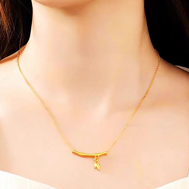 Ancient gold crafts Bamboo Necklace Fashion Design Light Luxury Simple Style choker Pendant for women Party Jewelry Gift