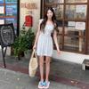 Summer Fishbone French Square Neck Floral Dress Waist Temperament Thin Short Backless Romantic Sweet Dress