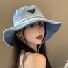 Denim Fisherman Hat With Logo Patch For Casual Outdoor Wear Men Women