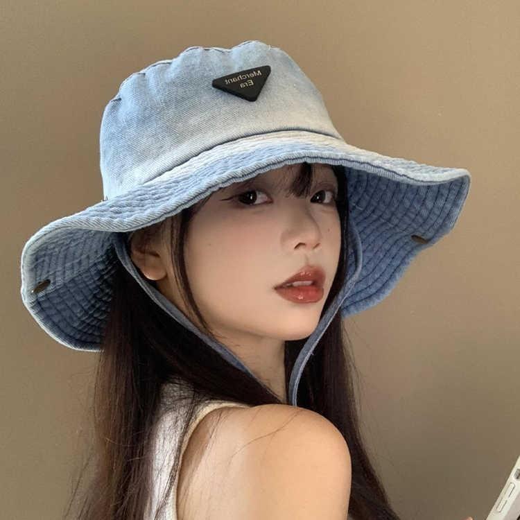 Denim Fisherman Hat With Logo Patch For Casual Outdoor Wear Men Women