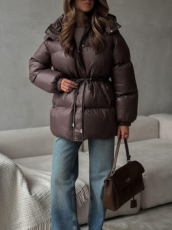 Drawstring Slim-Fit Cotton Jacket Winter Hooded Zipper Cotton Jacket Comfortable and Warm Outerwear