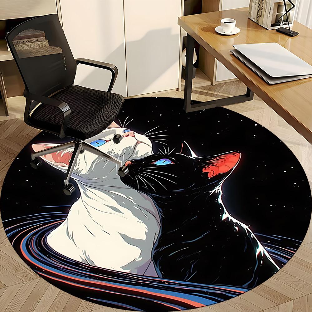 

1PC White, Black Cat Chair Carpet for Office, Indoor Non-Slip Washable Carpet, Soft Comfortable Mat For Office Room yy250930105 80cm by 80cm