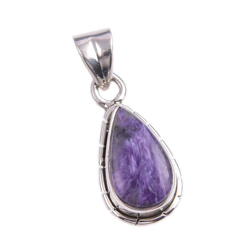 Natural Charoite Gemstone Handmade 925 Solid Sterling Silver Pendant 1.25'' P0z43