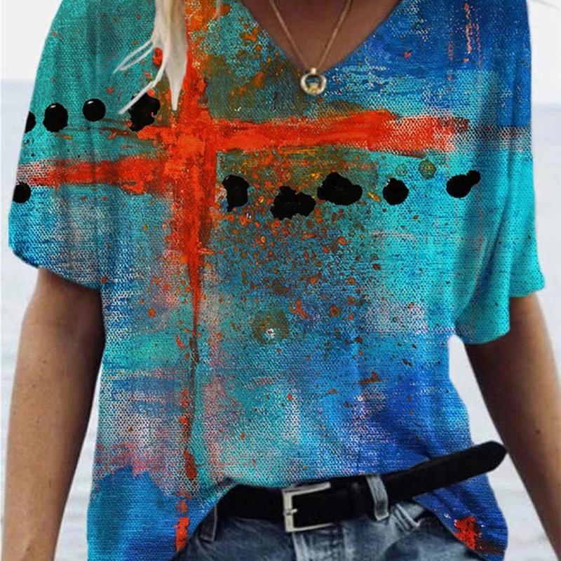 

Модные весенние блузки с принтом крестов, футболки с V-образным вырезом и короткими рукавами, повседневные 8XL фиолетовый