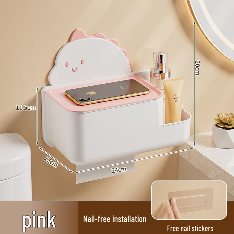 Wall-Mounted Punch-Free Cartoon Tissue Dispenser for Bathroom, Kitchen, and Living Room