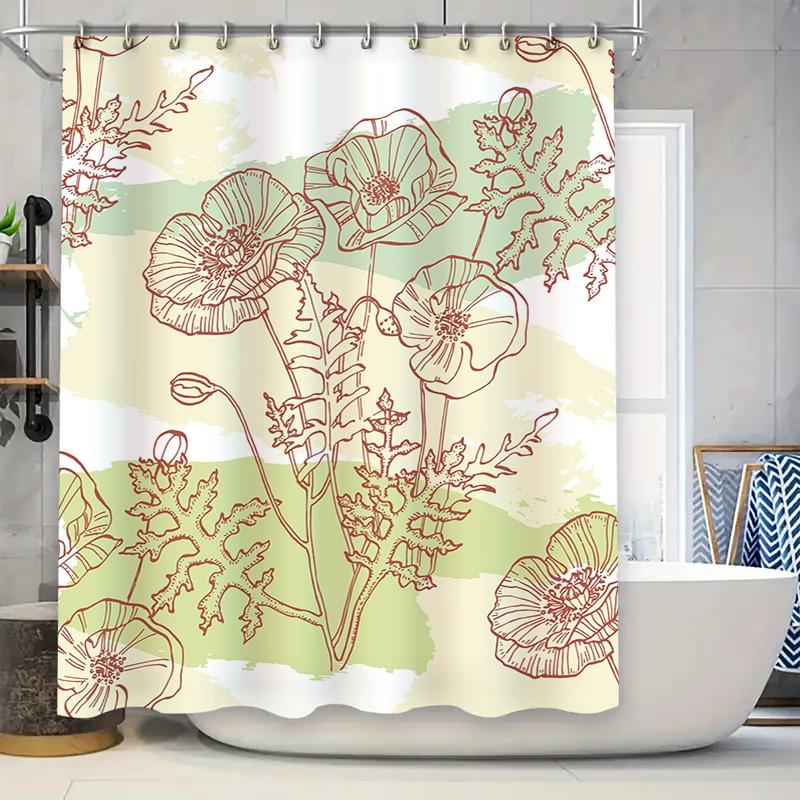 

Luxurious floral shower curtain with rustic green accents for bathroom decoration beige flower bath curtain waterproof washable 90x180cm