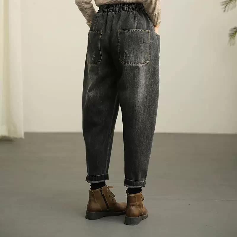Weite High Waist Harem Jeans Frau Lässig Große Tasche Knöchellang Denim Hose Frühling Herbst Koreanisch Übergröße 90kg Vintage Vaqueros